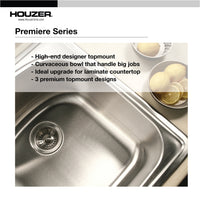 Thumbnail for Houzer Premier 33 inch Stainless Steel Drop-in Topmount Single Bowl Kitchen Sink, Nested 20-Pack
