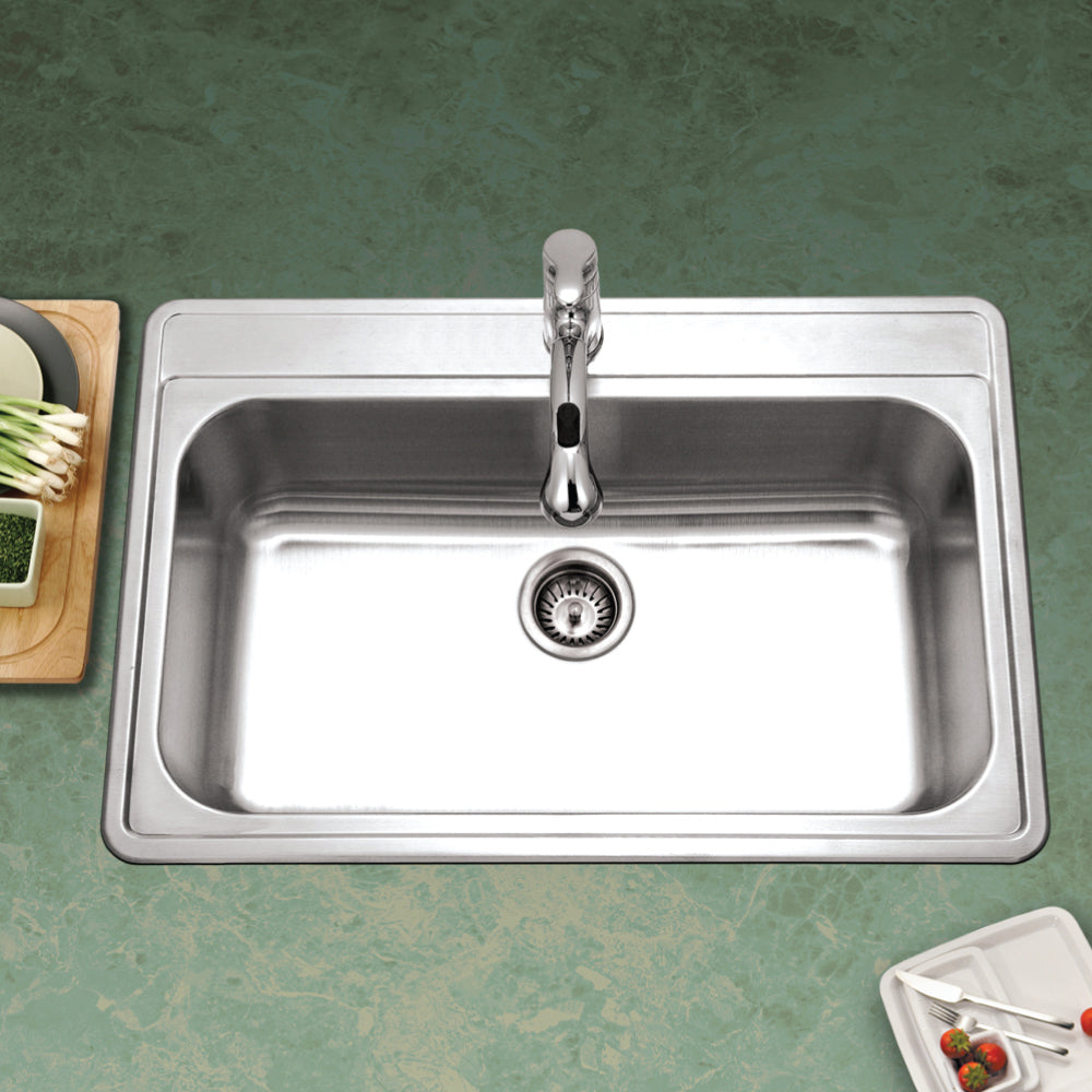 Houzer Premier 33 inch Stainless Steel Drop-in Topmount Single Bowl Kitchen Sink with Strainer & Grid