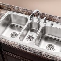 Thumbnail for Houzer Premier 41 inch Stainless Steel Drop-in Topmount 4-hole Triple Bowl Kitchen Sink with Strainers & Grids