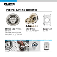 Thumbnail for Houzer Platus 13 inch White Fireclay Undermount Single Bowl Bar Sink with Strainer & Grid