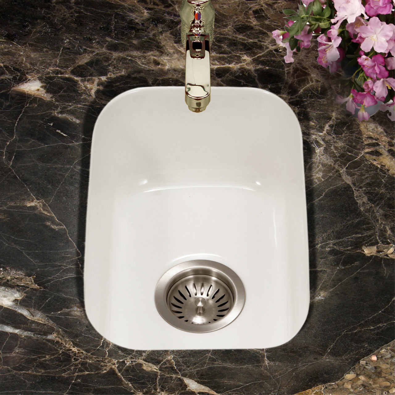 Houzer Platus 13 inch White Fireclay Undermount Single Bowl Bar Sink