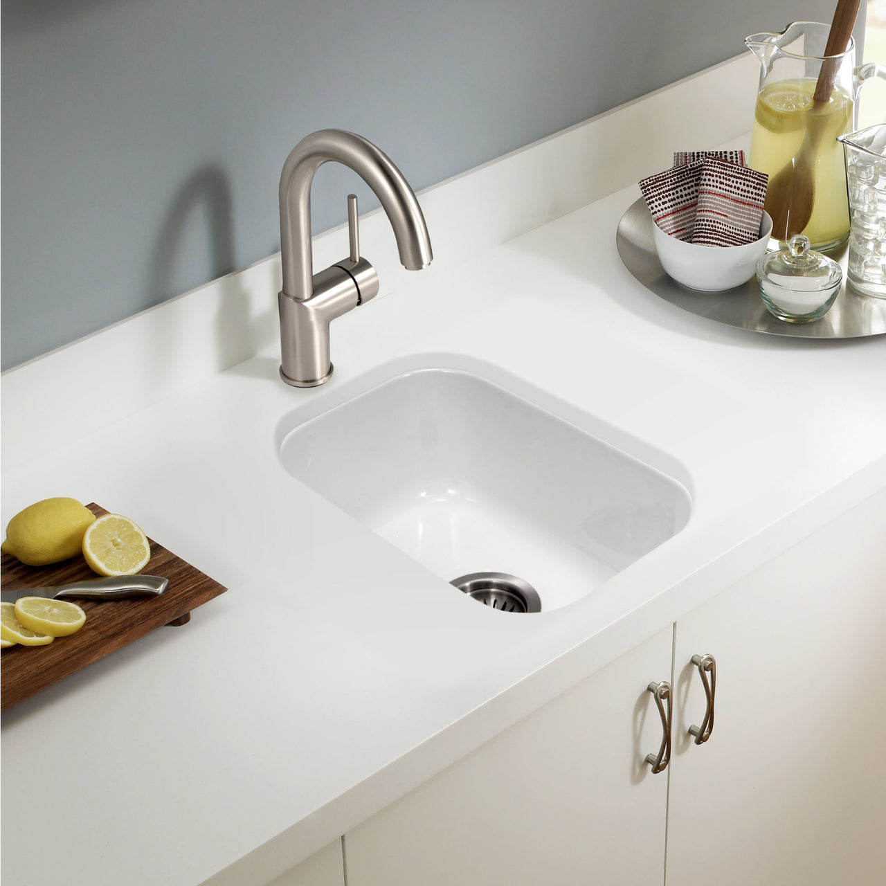 Houzer Platus 13 inch White Fireclay Undermount Single Bowl Bar Sink