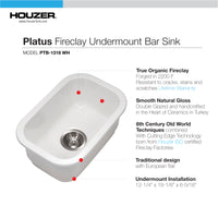 Thumbnail for Houzer Platus 13 inch White Fireclay Undermount Single Bowl Bar Sink