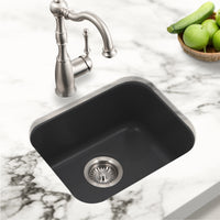 Thumbnail for Houzer Platus 18 inch Fireclay Undermount Single Bowl Bar Sink with Strainer