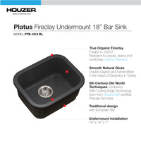 Thumbnail for Houzer Platus 18 inch Fireclay Undermount Single Bowl Bar Sink