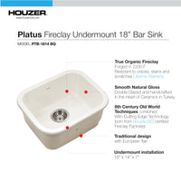 Thumbnail for Houzer Platus 18 inch Fireclay Undermount Single Bowl Bar Sink