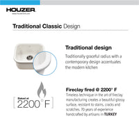 Thumbnail for Houzer Platus 18 inch Fireclay Undermount Single Bowl Bar Sink