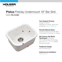 Thumbnail for Houzer Platus 18 inch Fireclay Undermount Single Bowl Bar Sink with Strainer
