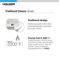 Thumbnail for Houzer Platus 18 inch Fireclay Undermount Single Bowl Bar Sink