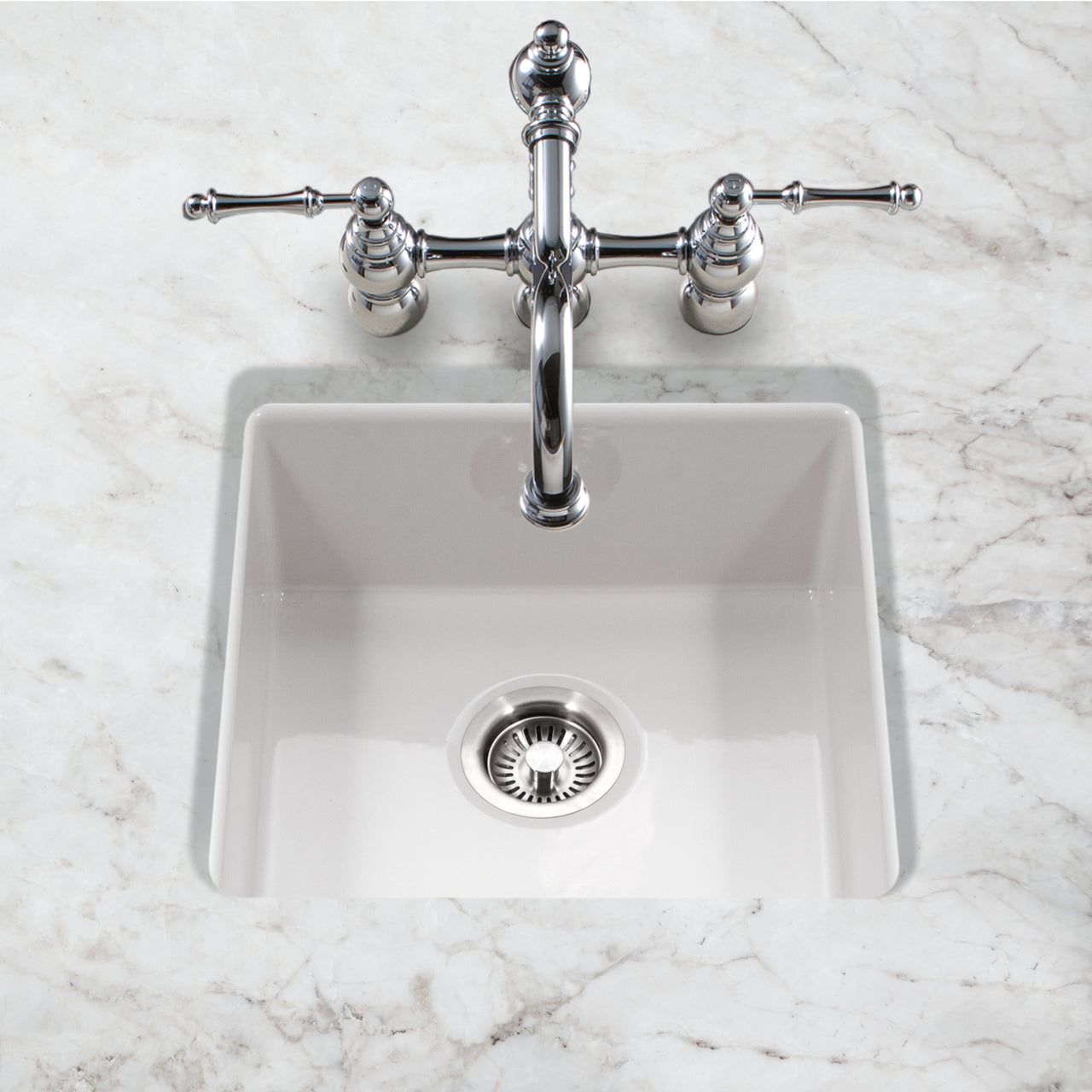 Houzer Platus White Fireclay Square Undermount Single Bowl Bar Sink