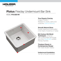 Thumbnail for Houzer Platus White Fireclay Square Undermount Single Bowl Bar Sink