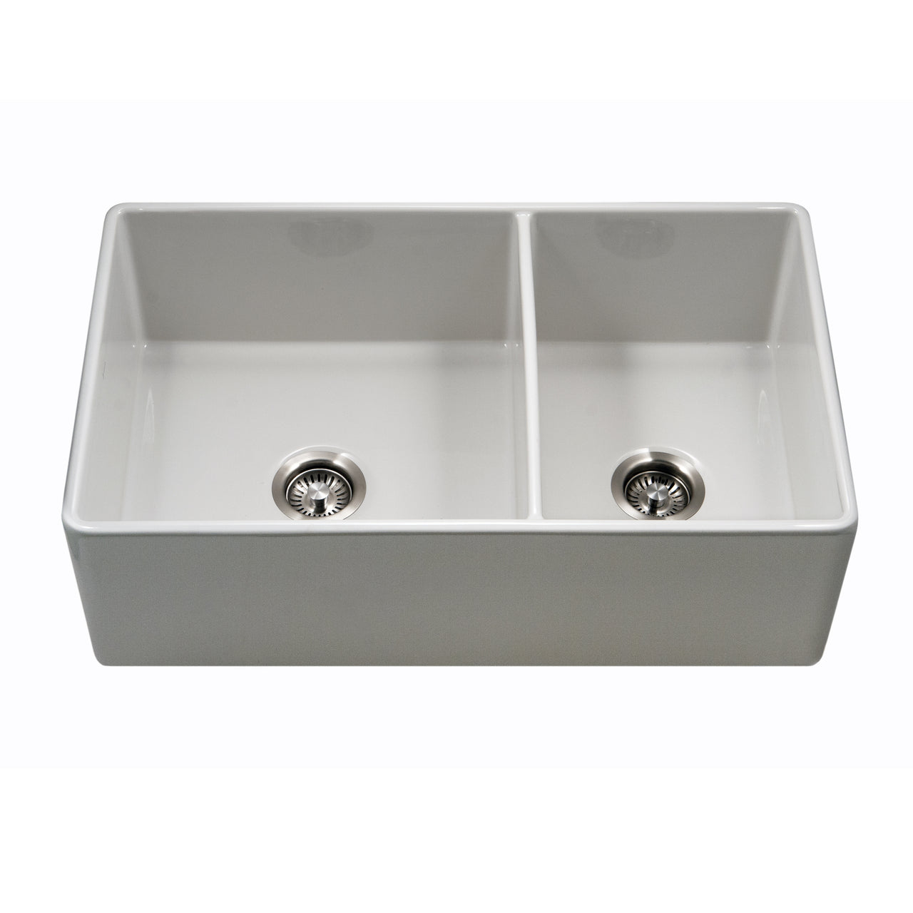 Houzer Platus 33 inch White Fireclay Apron Front Farmhouse Double Bowl Kitchen Sink