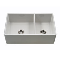 Thumbnail for Houzer Platus 33 inch White Fireclay Apron Front Farmhouse Double Bowl Kitchen Sink