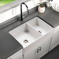 Thumbnail for Houzer Platus 33 inch White Fireclay Apron Front Farmhouse Double Bowl Kitchen Sink