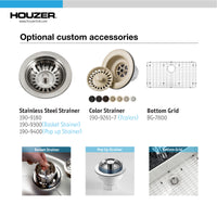 Thumbnail for Houzer Platus White Fireclay Apron Front Farmhouse Single Bowl Kitchen Sink with Strainer & Grid