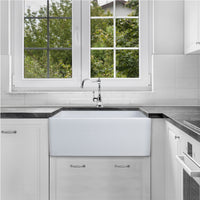 Thumbnail for Houzer Platus White Fireclay Apron Front Farmhouse Single Bowl Kitchen Sink