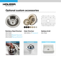 Thumbnail for Houzer Platus White Fireclay Apron Front Farmhouse Single Bowl Kitchen Sink with Basket Strainer and Basin Grid Included