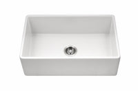 Thumbnail for Houzer Platus White Fireclay Apron Front Farmhouse Single Bowl Kitchen Sink with Basket Strainer and Basin Grid Included