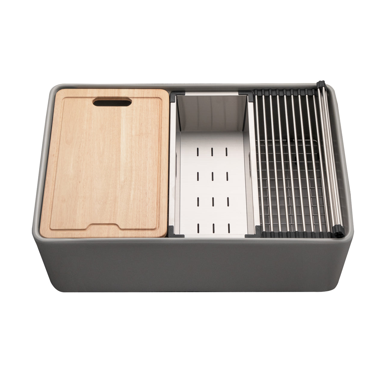 Houzer Aspire 30 inch Fireclay Farmhouse Apron Front Single Bowl Workstation Sink with Accessories