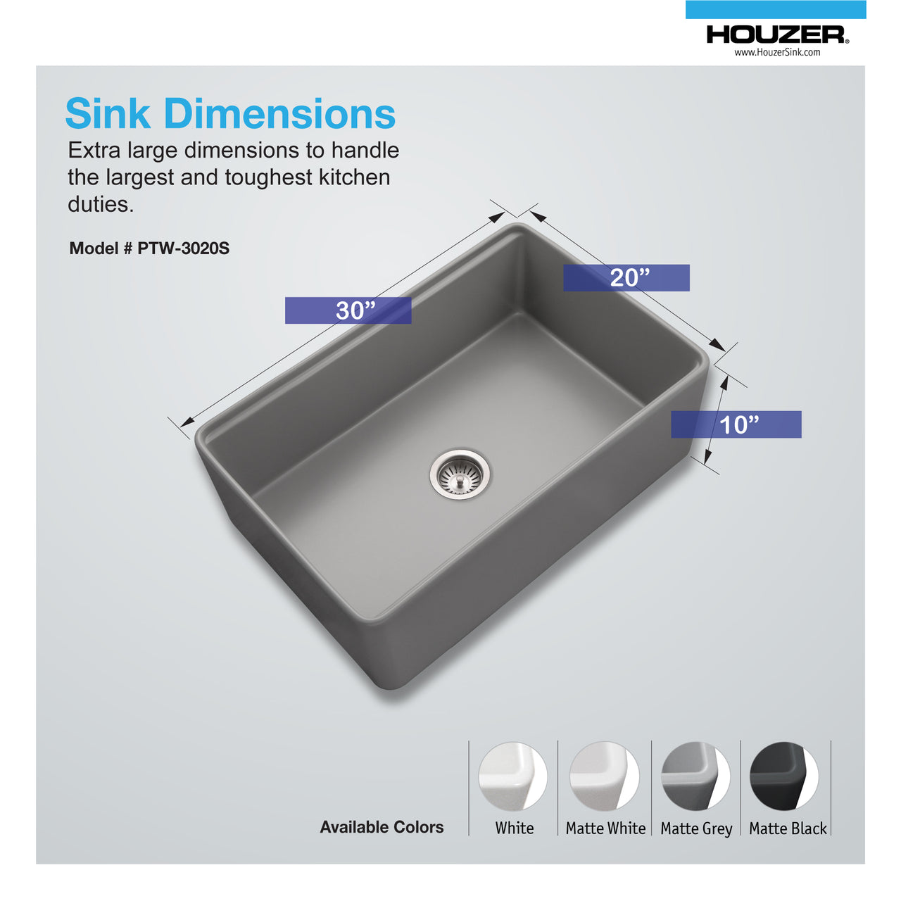 Houzer Aspire 30 inch Fireclay Farmhouse Apron Front Single Bowl Workstation Sink with Accessories