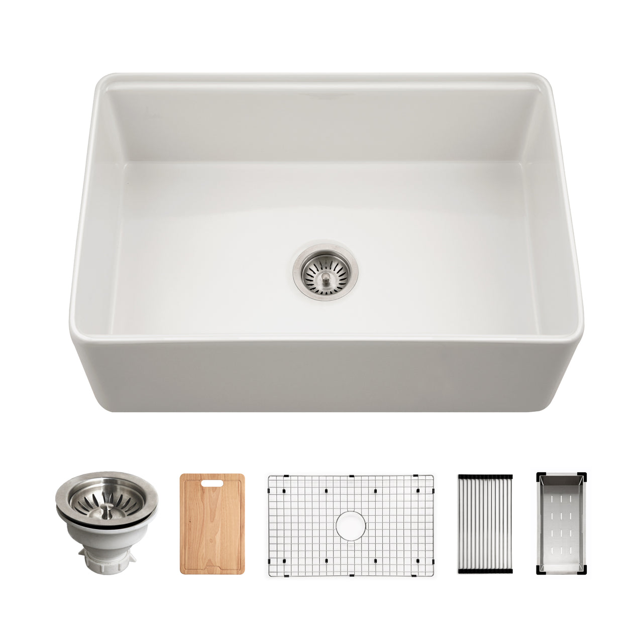 Houzer Aspire 30 inch Fireclay Farmhouse Apron Front Single Bowl Workstation Sink with Accessories