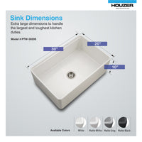 Thumbnail for Houzer Aspire 30 inch Fireclay Farmhouse Apron Front Single Bowl Workstation Sink with Accessories