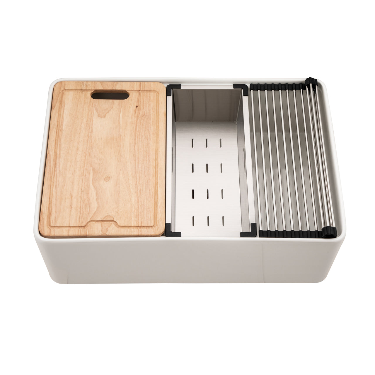 Houzer Aspire 30 inch Fireclay Farmhouse Apron Front Single Bowl Workstation Sink with Accessories