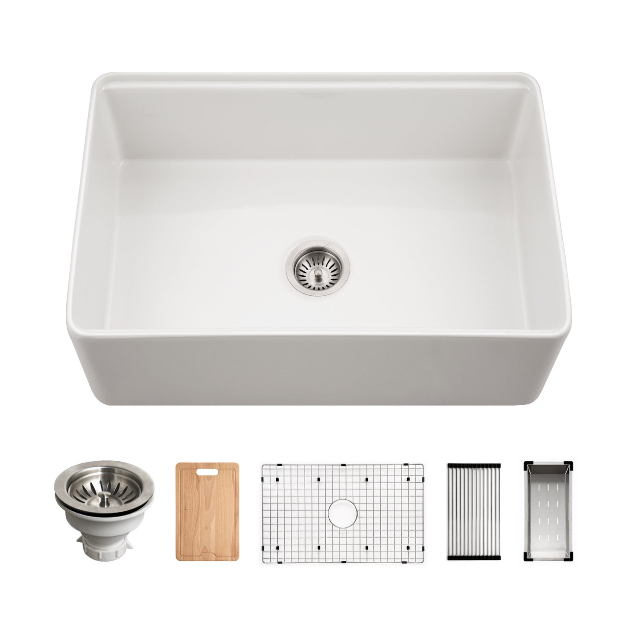 Houzer Aspire 30 inch Fireclay Farmhouse Apron Front Single Bowl Workstation Sink with Accessories
