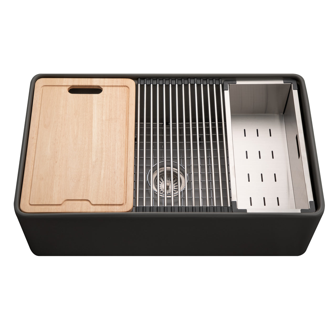 Houzer Aspire 33 inch Fireclay Farmhouse Apron Front Single Bowl Workstation with Accessories
