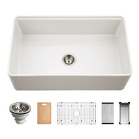 Thumbnail for Houzer Aspire 33 inch Fireclay Farmhouse Apron Front Single Bowl Workstation with Accessories