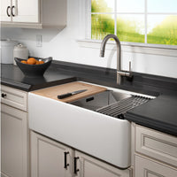 Thumbnail for Houzer Aspire 33 inch Fireclay Farmhouse Apron Front Single Bowl Workstation with Accessories