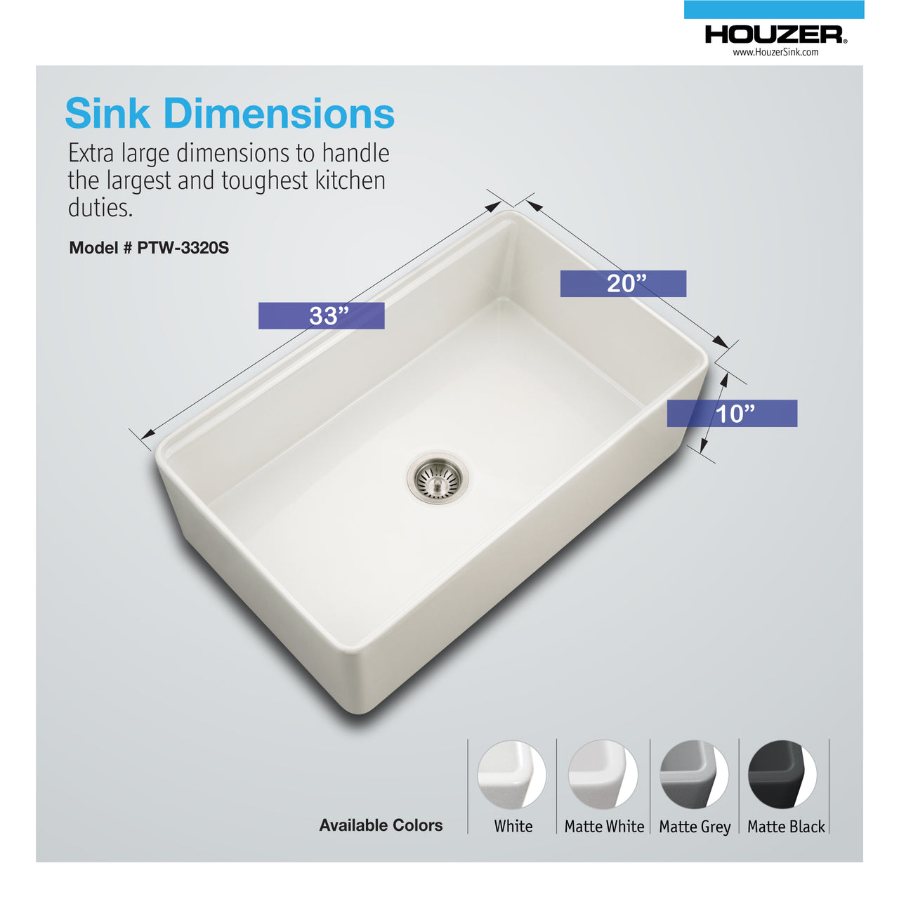 Houzer Aspire 33 inch Fireclay Farmhouse Apron Front Single Bowl Workstation with Accessories