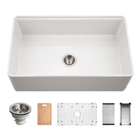 Thumbnail for Houzer Aspire 33 inch Fireclay Farmhouse Apron Front Single Bowl Workstation with Accessories