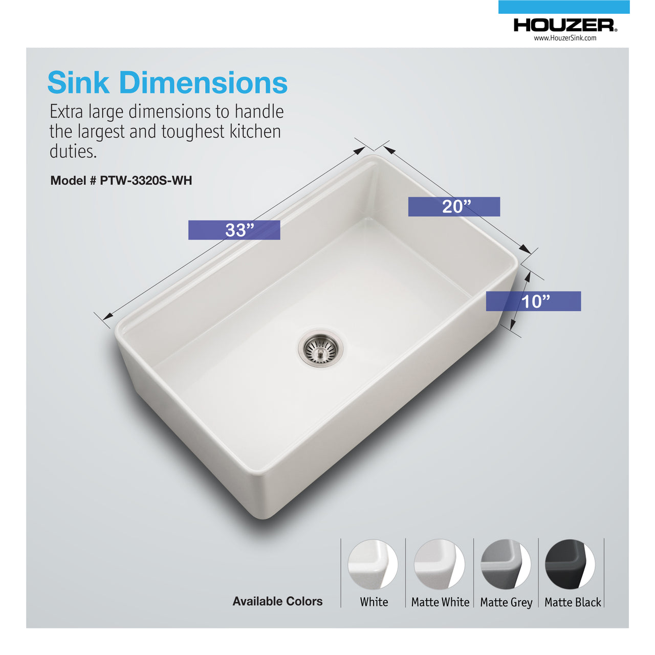 Houzer Aspire 33 inch Fireclay Farmhouse Apron Front Single Bowl Workstation with Accessories