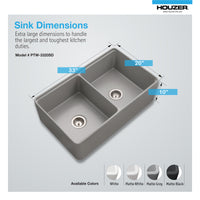 Thumbnail for Houzer Aspire 33 inch Fireclay Farmhouse Apron Front 50/50 Double Bowl Workstation Sink with Accessories