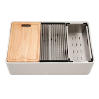Thumbnail for Houzer Aspire 33 inch Fireclay Farmhouse Apron Front 50/50 Double Bowl Workstation Sink with Accessories