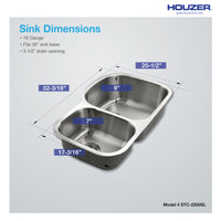Thumbnail for Houzer Eston Stainless Steel Undermount Double Small Bowl Offset Kitchen Sink, Nested 20-Pack