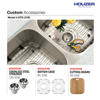 Thumbnail for Houzer Eston 31 inch Stainless Steel Undermount 50/50 Double Bowl Kitchen Sink with Strainer & Bottom Grid