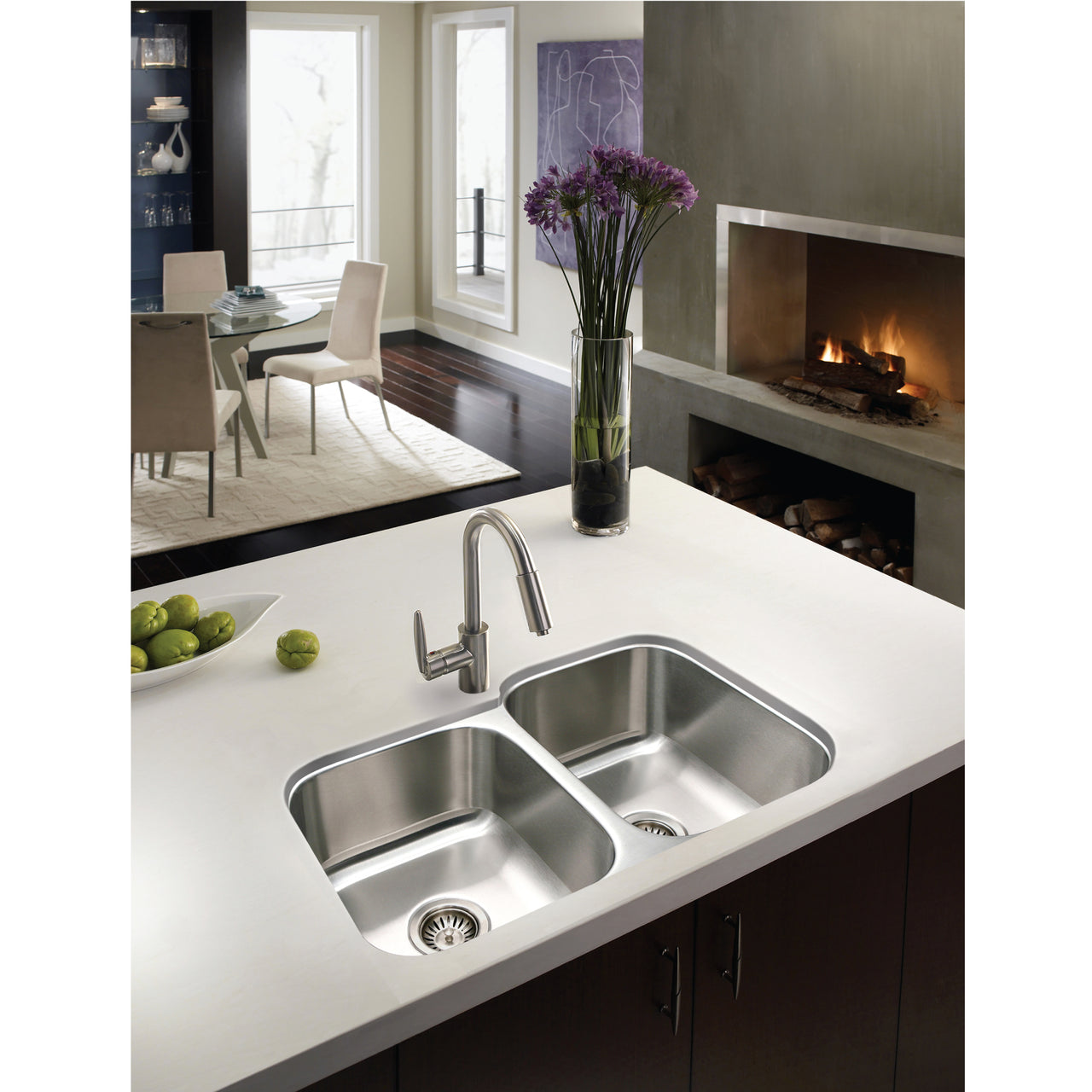 Houzer Eston Stainless Steel Undermount Double Small Bowl Offset Kitchen Sink, Nested 20-Pack