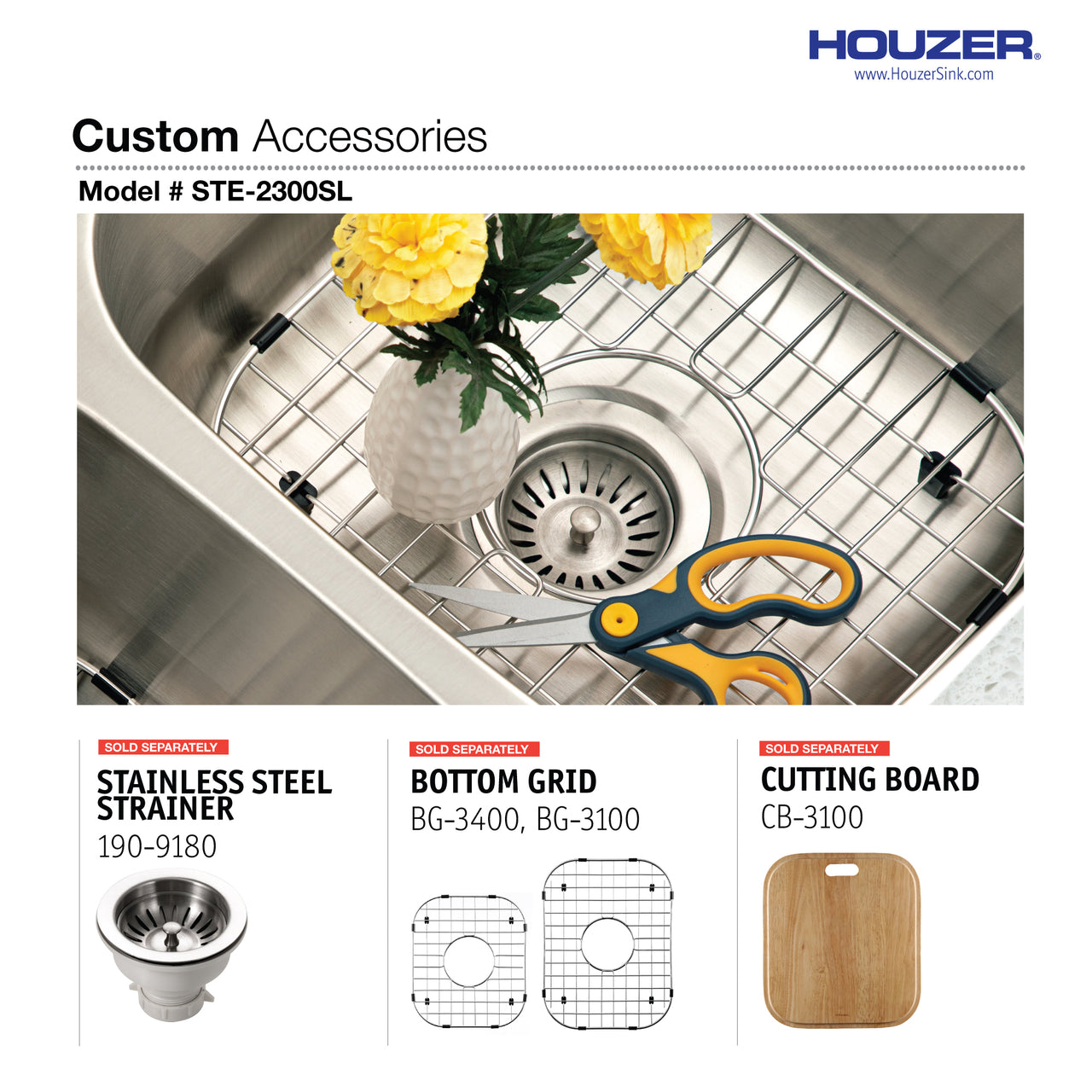 Houzer Eston Stainless Steel Undermount Double Small Bowl Offset Kitchen Sink, Nested 20-Pack