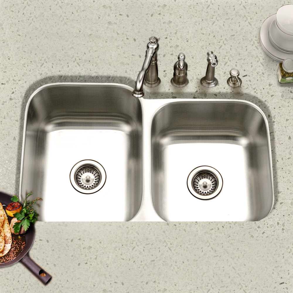 Houzer Eston Stainless Steel Undermount Double Small Bowl Offset Kitchen Sink, Nested 20-Pack