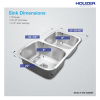 Thumbnail for Houzer Eston Stainless Steel Undermount Double Small Bowl Offset Kitchen Sink, Nested 20-Pack