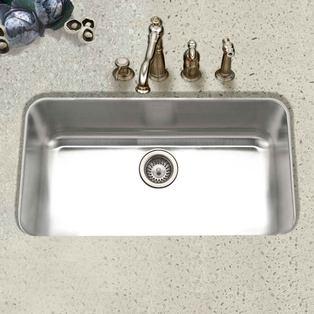Houzer Eston Stainless Steel Undermount Single Bowl Kitchen Sink with Strainer & Bottom Grid