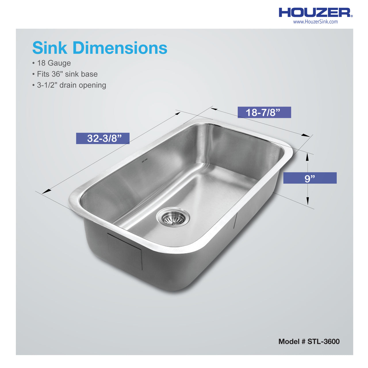 Houzer Eston Stainless Steel Undermount Single Bowl Kitchen Sink