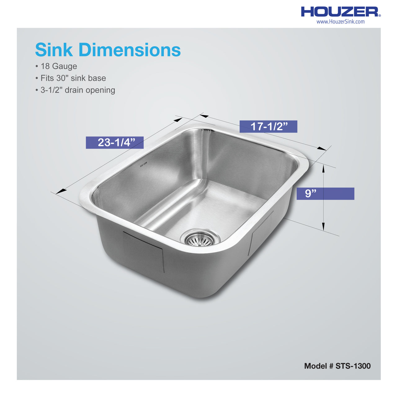 Houzer Eston Stainless Steel Undermount Single Bowl Kitchen Sink