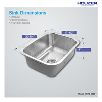 Thumbnail for Houzer Eston Stainless Steel Undermount Single Bowl Kitchen Sink