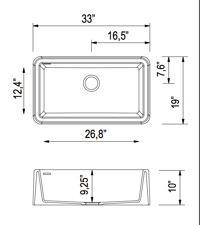 LaToscana 33" Farmhouse/Apron-Front Single Bowl Kitchen Sink Rectangular