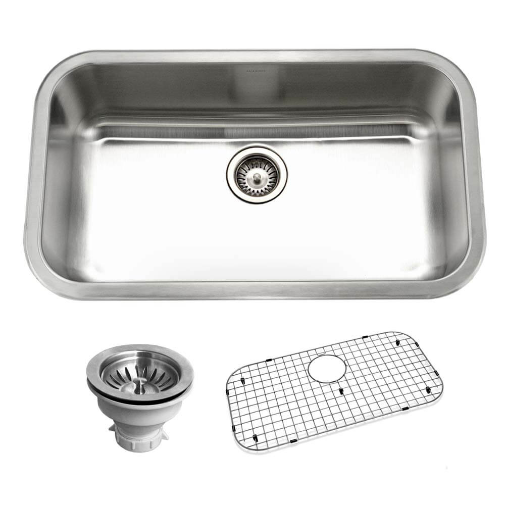 Houzer Belleo 32 inch Stainless Steel Drop-in Topmount Single Bowl Kitchen Sink with Strainer & Grid
