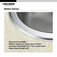 Thumbnail for Houzer Belleo 32 inch Stainless Steel Drop-in Topmount Single Bowl Kitchen Sink with Strainer & Grid
