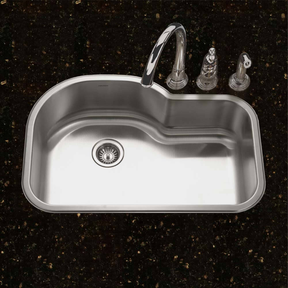 Houzer Belleo 32 inch Stainless Steel Drop-in Topmount Single Bowl Offset Kitchen Sink with Strainer & Grid